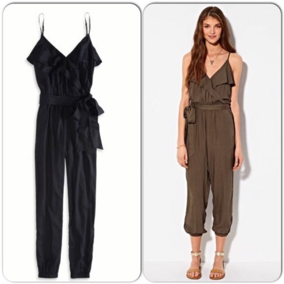 American Eagle Black Ruffle Jogger Jumpsuit - Picture 3 of 16